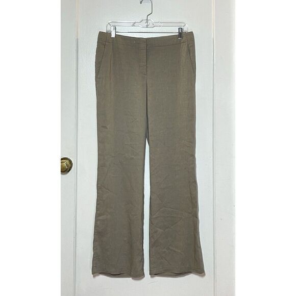 Theory Alldrew Neutral Khaki Dress Pants Flat front Linen Women’s Size 8 - Picture 1 of 7